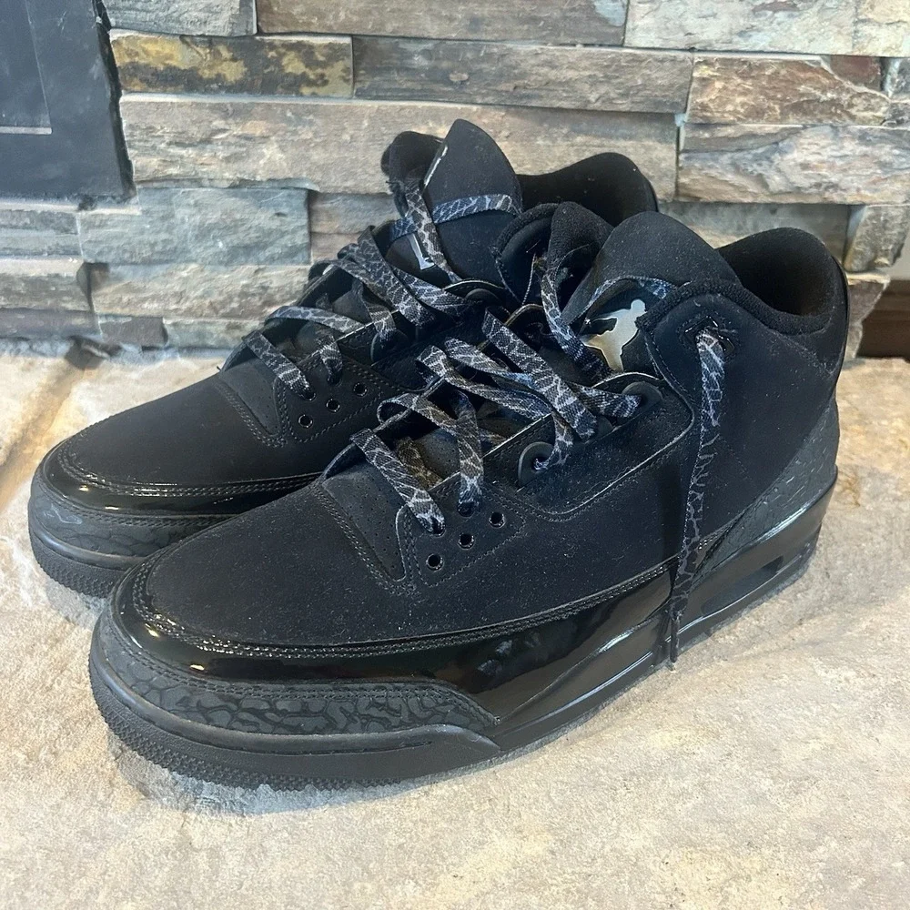 Nike Air Jordan 4 Retro Black Cat Black Nubuck Mid Top Lace-Up Sneakers 13